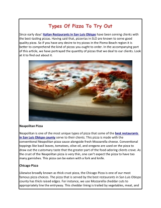 Types Of Pizza To Try Out
