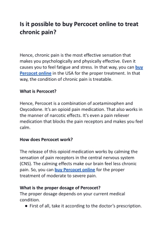 Is it possible to buy Percocet online to treat chronic pain