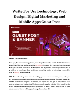 Write For Us: Technology, Web Design, Digital Marketing and Mobile Apps Guest