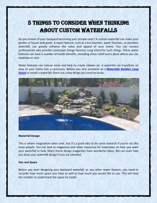 5 Things to Consider When Thinking About Custom Waterfalls