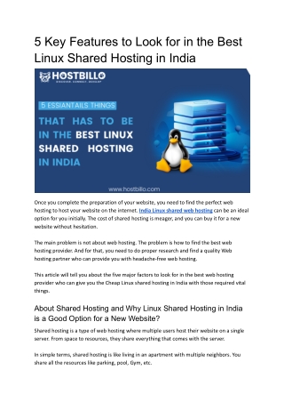 5 Essential Things That Has to be in The best Linux shared Hosting in India