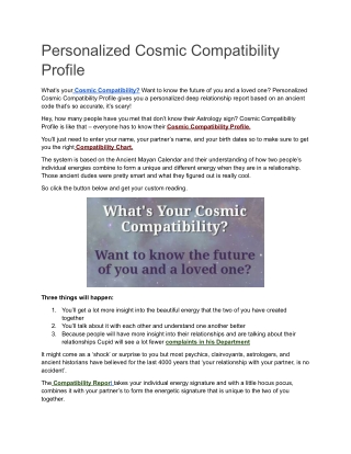 Personalized Cosmic Compatibility Profile