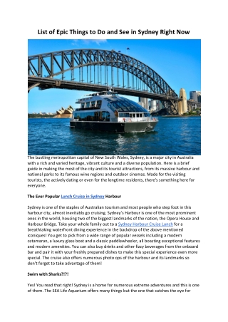 List of Epic Things to Do and See in Sydney Right Now