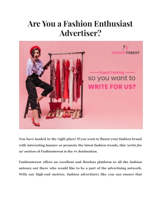 Are You a Fashion Enthusiast Advertiser?