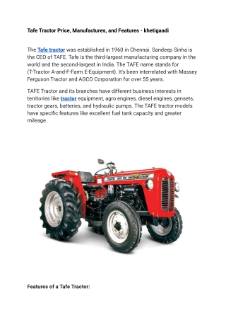 Tafe Tractor Price, Manufactures, and Features - khetigaadi