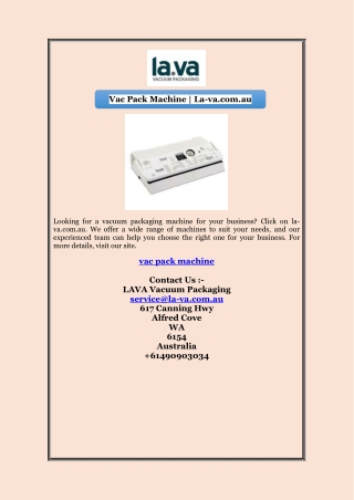 Vac Pack Machine | La-va.com.au