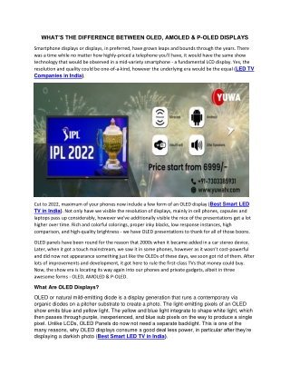 OLED, AMOLED & P-OLED DISPLAYS