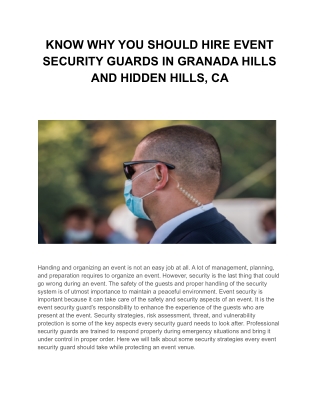 KNOW WHY YOU SHOULD HIRE EVENT SECURITY GUARDS IN GRANADA HILLS AND HIDDEN HILLS, CA