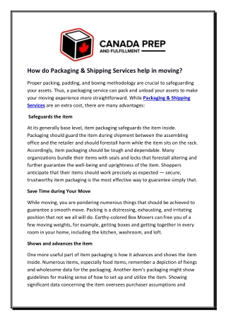 How do Packaging & Shipping Services help in moving