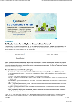 EV Charging System Report Why Future Belongs to Electric Vehicles - Signicent LLP