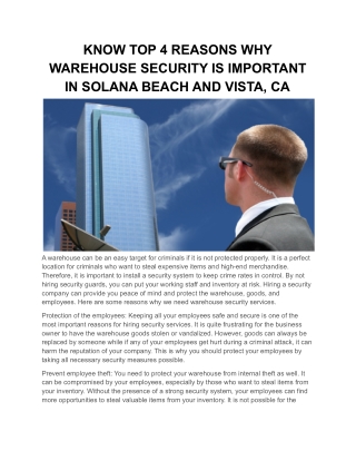 KNOW TOP 4 REASONS WHY WAREHOUSE SECURITY IS IMPORTANT IN SOLANA BEACH AND VISTA, CA