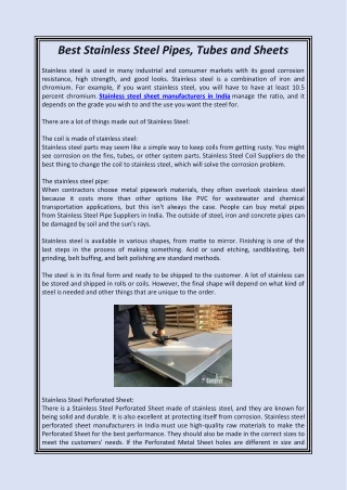 Best Stainless Steel Pipes, Tubes and Sheets
