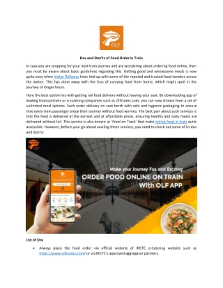 Dos and Don’ts of Food Order in Train