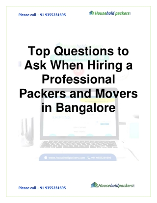 Top Questions to Ask When Hiring a Professional Packers and Movers in Bangalore