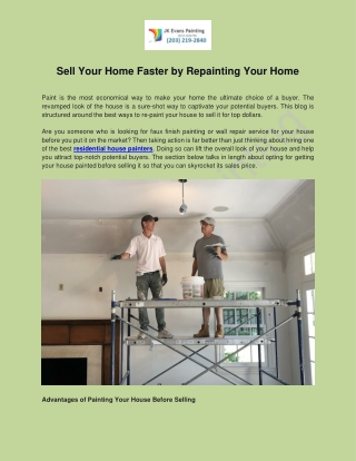 Sell Your Home Faster by Repainting Your Home