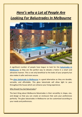 Here’s why a Lot of People Are Looking For Balustrades In Melbourne