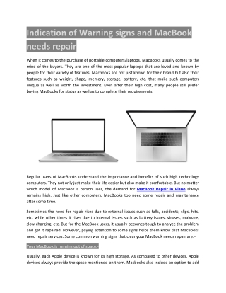Indication of Warning signs and MacBook needs repair