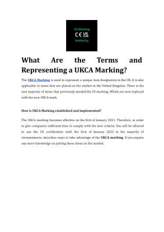 What Are the Terms and Representing a UKCA Marking ?