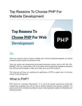 Top Reasons To Choose PHP For Website Development