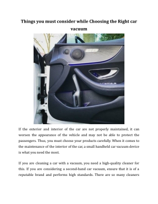 Things you must consider while Choosing the Right car vacuum