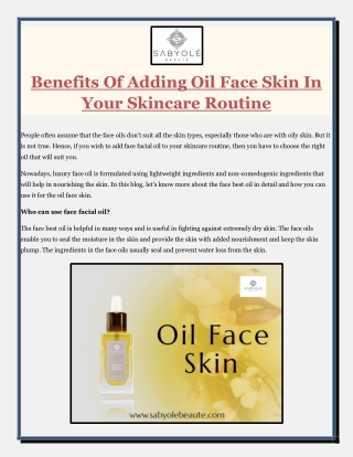 Benefits Of Adding Oil Face Skin In Your Skincare Routine