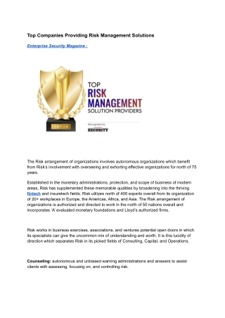 Top Companies Providing Risk Management Solutions