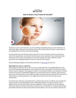 How to Select a Face Cream for Dry Skin