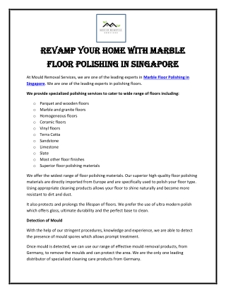 Revamp Your Home with Marble Floor Polishing in Singapore