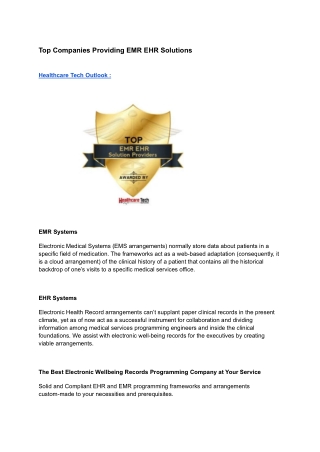 Top Companies Providing EMR EHR Solutions