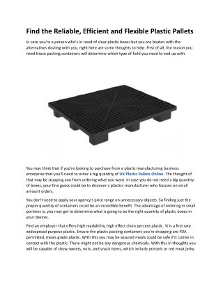 Find the Reliable, Efficient and Flexible Plastic Pallets.docx