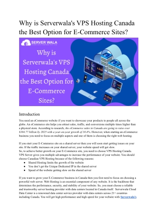 Why is Serverwala's VPS Hosting Canada the Best Option for E-Commerce Sites