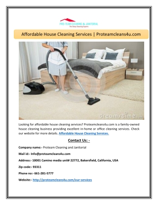 Affordable House Cleaning Services Proteamcleans4u.com