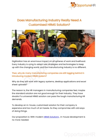 Does Manufacturing Industry Really Need A Customised HRMS Solution