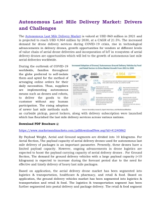 Autonomous Last Mile Delivery Market : Drivers and Challenges