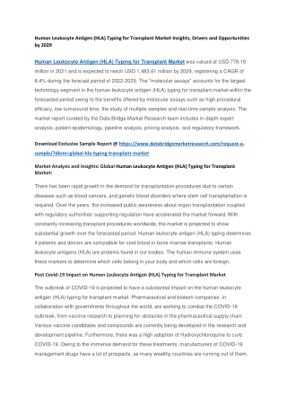 Human Leukocyte Antigen (HLA) Typing for Transplant Market Insights, Drivers and Opportunities by 2029