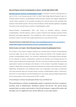 Neonatal Hypoxic-Ischemic Encephalopathy to witness a double-digit CAGR by 2028
