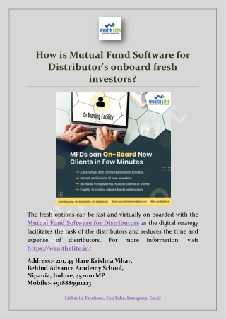 How is Mutual Fund Software for Distributor's onboard fresh investors