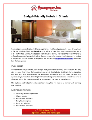 Budget-Friendly Hotels in Shimla
