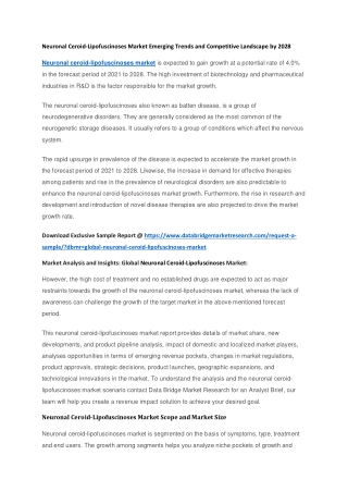 Neuronal Ceroid-Lipofuscinoses Market Emerging Trends and Competitive Landscape by 2028