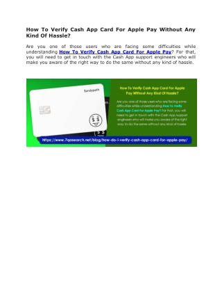 How To Verify Cash App Card For Apple Pay Without Any Kind Of Hassle?