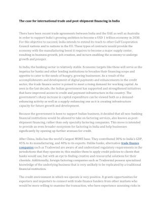 The case for international trade and post-shipment financing in India
