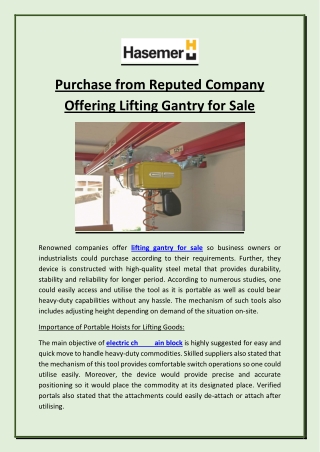 Purchase from Reputed Company Offering Lifting Gantry for Sale