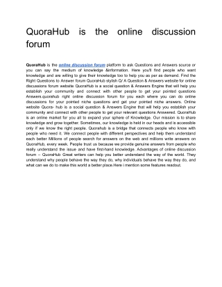 QuoraHub is the online discussion forum