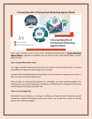5 Crucial Benefits Of Hiring Email Marketing Agency Miami