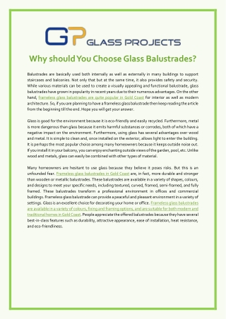 Why Should You Choose Glass Balustrades? - Glass Projects Pty Ltd