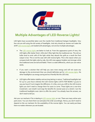 Multiple Advantages Of LED Reverse Lights! - GT Auto Parts