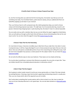 4 Surefire Hacks To Choose A Unique Proposal Essay Topic