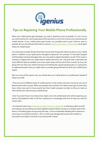 Tips on Repairing Your Mobile Phone Professionally - iGenius Mobilefix