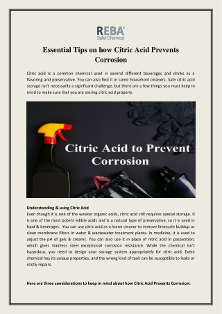 Citric Acid Prevents Corrosion