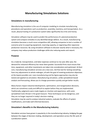 Manufacturing Simulations Solutions